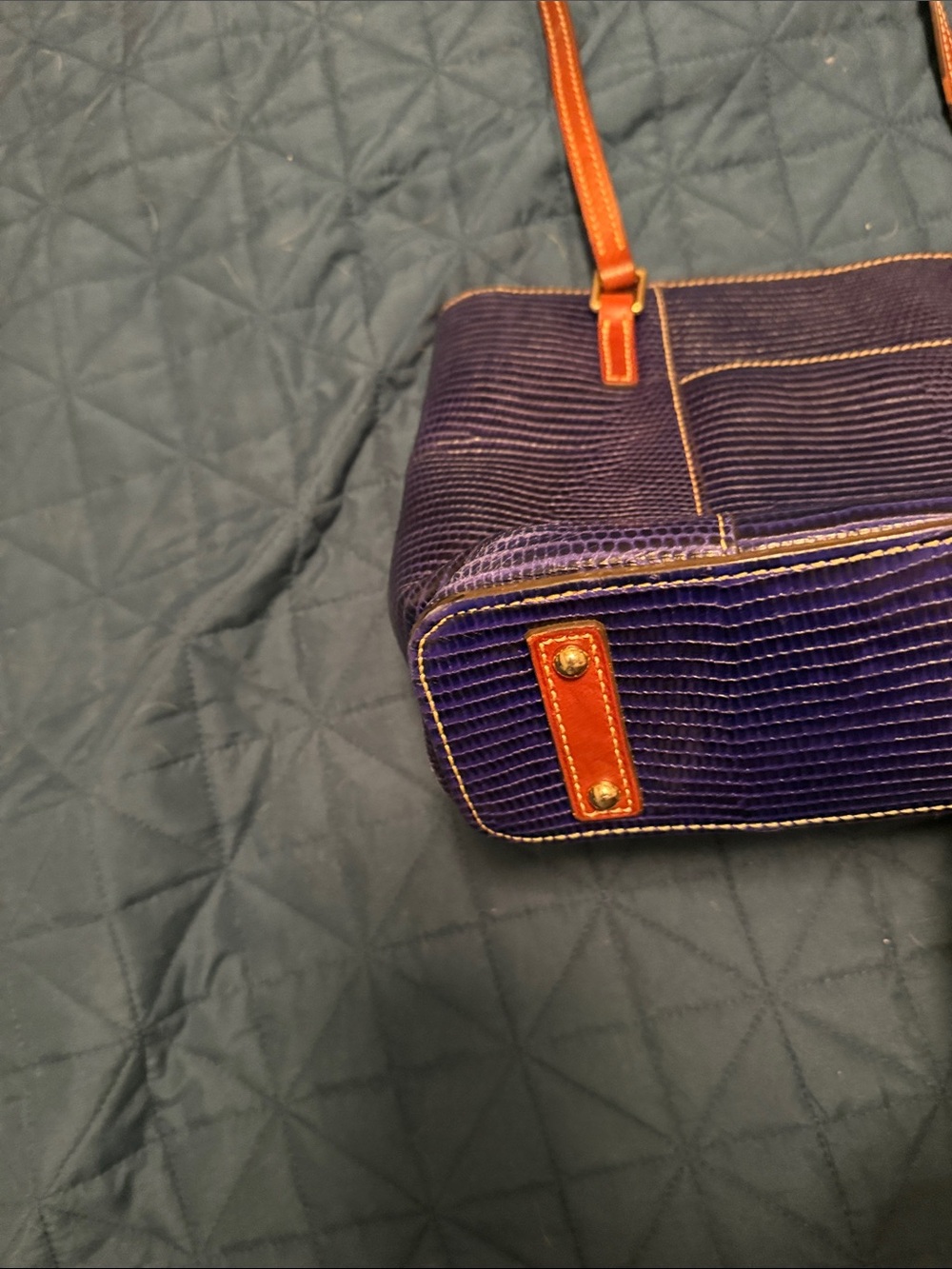 Dooney & Bourke blue Lizard-Embossed Tote with Brown Straps - Picture 5 of 14